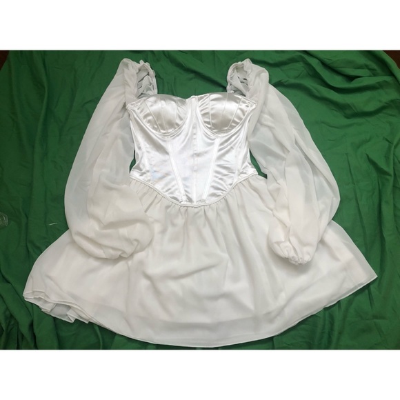 Chiffon Bubble Sleeve Bustier Corset Mini Dress - Picture 9 of 11
